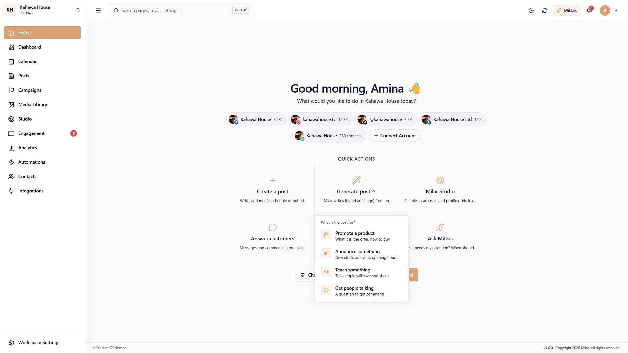 Generate post on Home