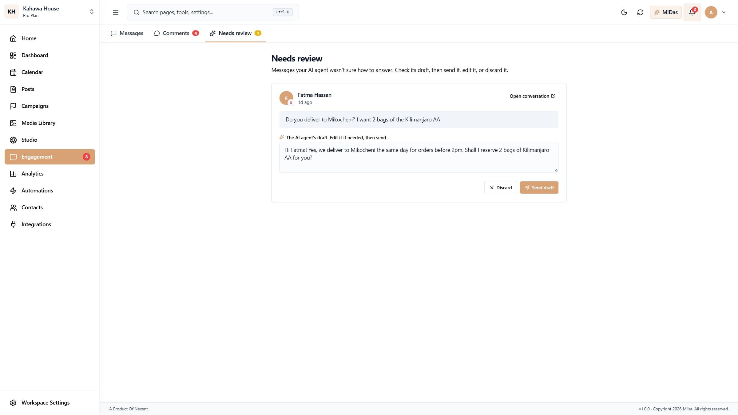 Replies the AI agent wants you to check
