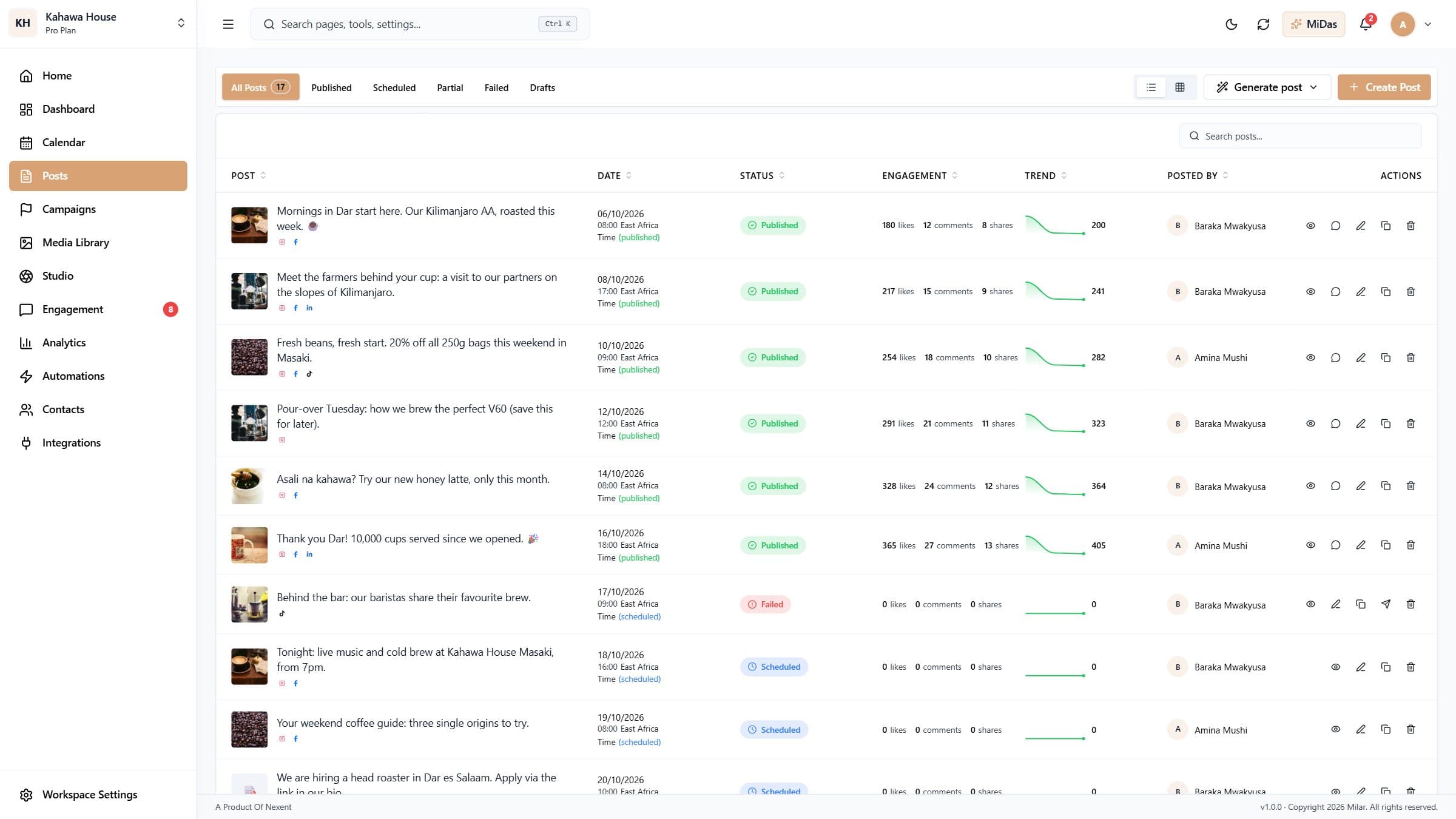 The Posts page