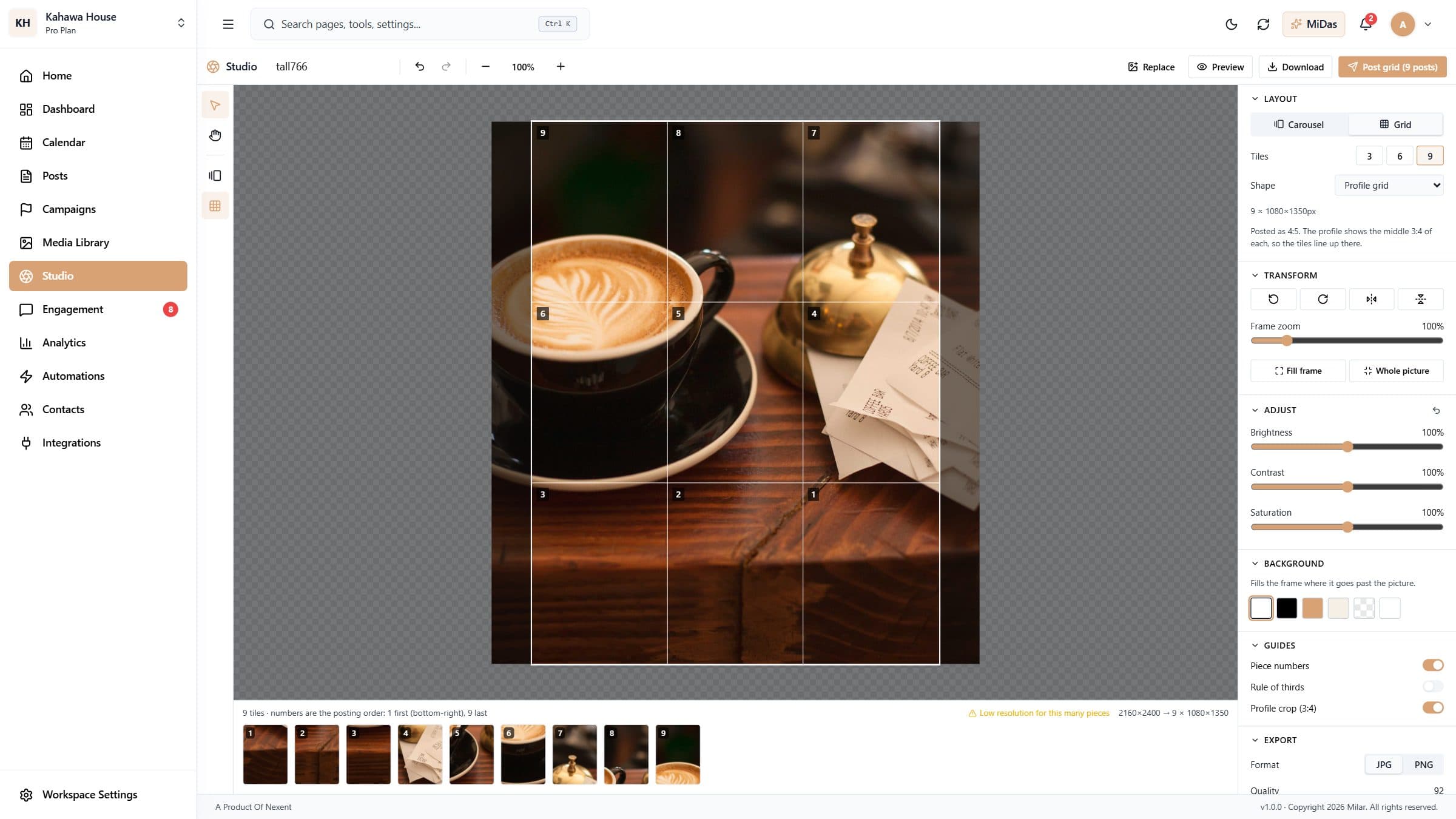 Milar Studio cutting a picture into a profile grid